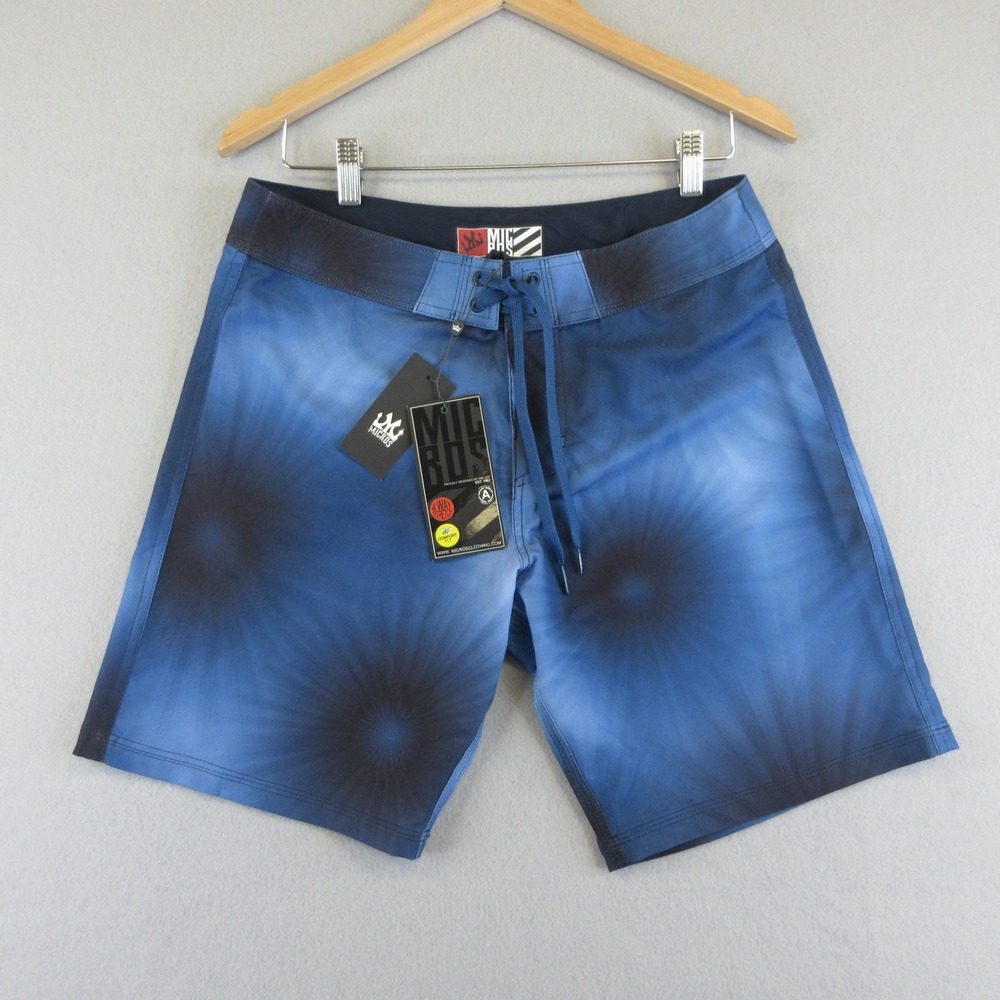 Micros Board Shorts Mens 30 NWT Blue Tie Dye 4-Way Stretch Pockets Surf Swim